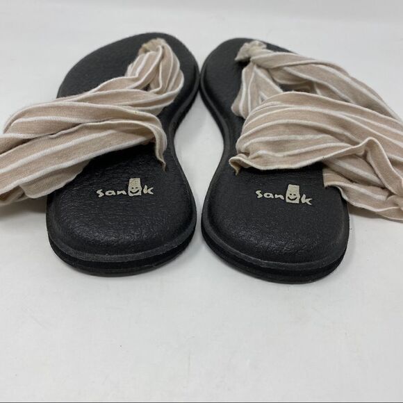 Sanuk 5 Yoga Sling Back Cream Stripe BOHO Summer Beach Comfy Sandals - Picture 7 of 9
